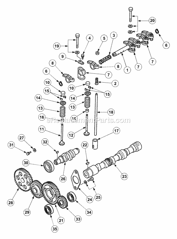 Valves & Timing Diagram and Parts List for 7532 54AF44G-710, 54AH44G-710, 54AN44G-710 Cub Cadet Lawn Tractor